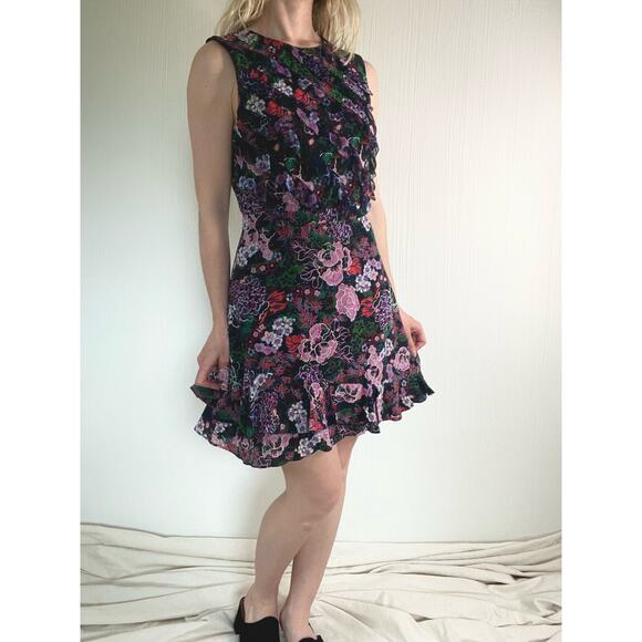 SALONI Silk Floral Ruffle Sleeveless Mini Dress US 4 - Picture 5 of 13